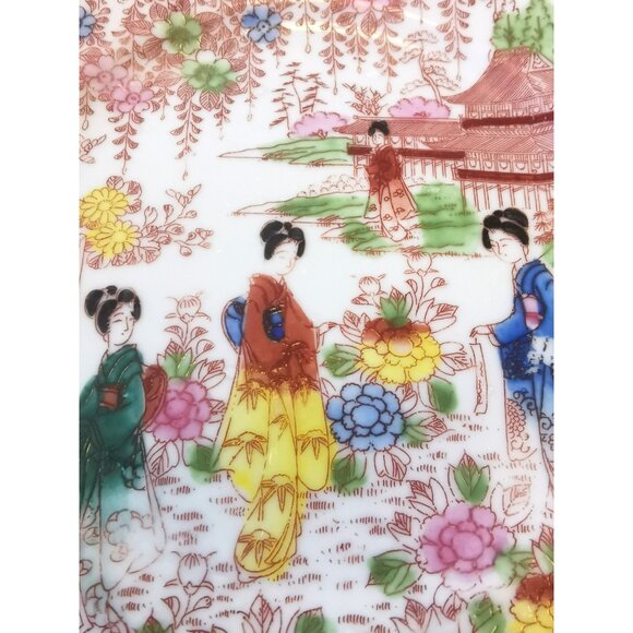Geisha Cherry Blossom Asian Scene Ceramic Plate Red Mark Made in Japan - Picture 2 of 11